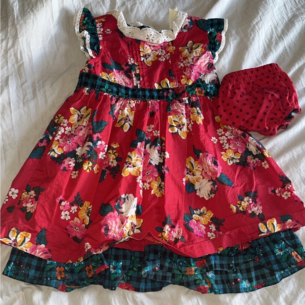 Floral Red Baby Dress with Bloomers